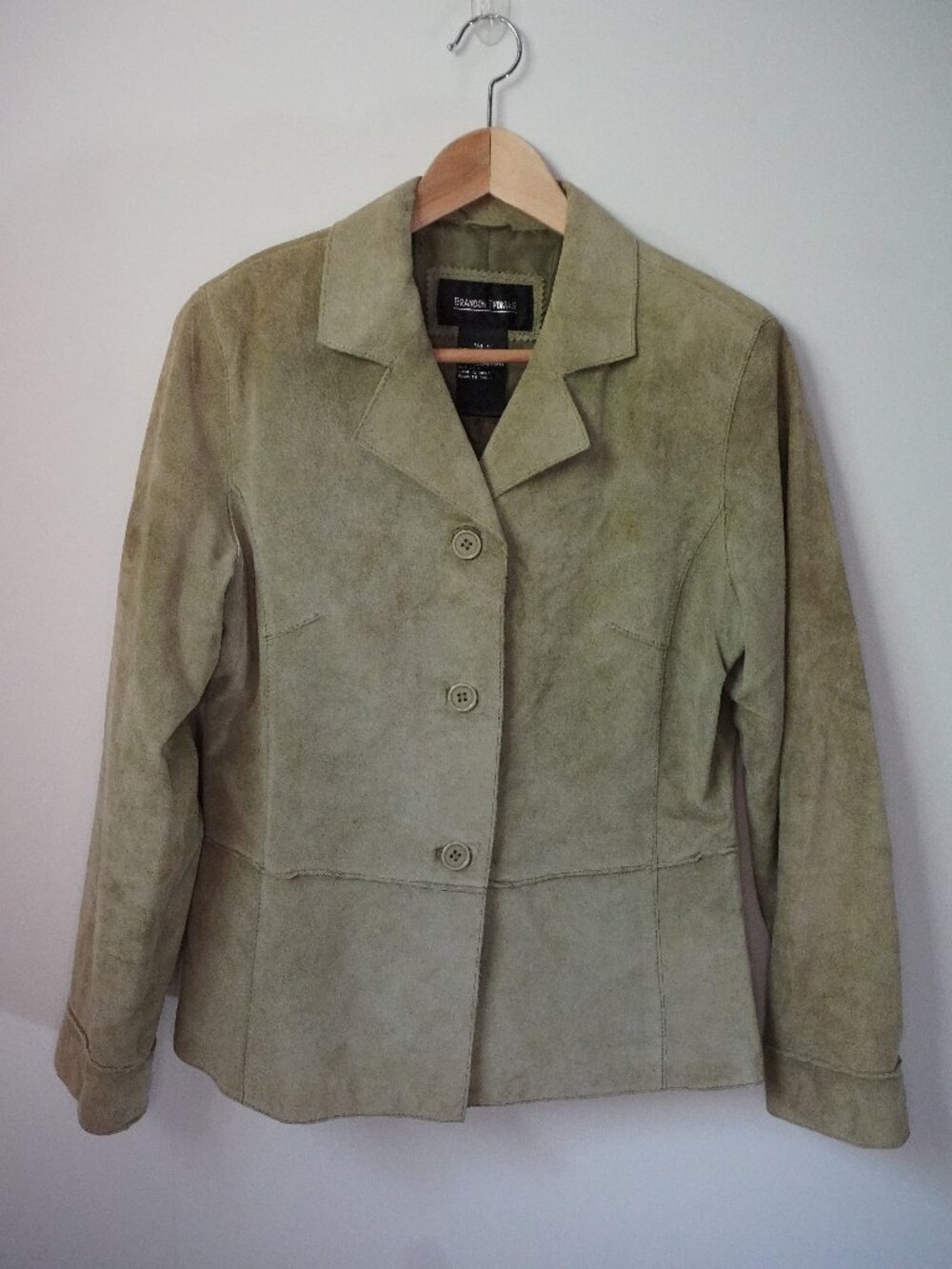 Brandon Thomas Green Suede Genuine Leather Jacket Size Medium